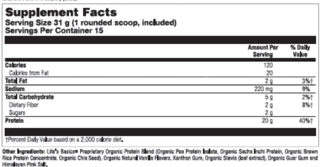 Life's Basics Organic Plant Protein | Vanilla