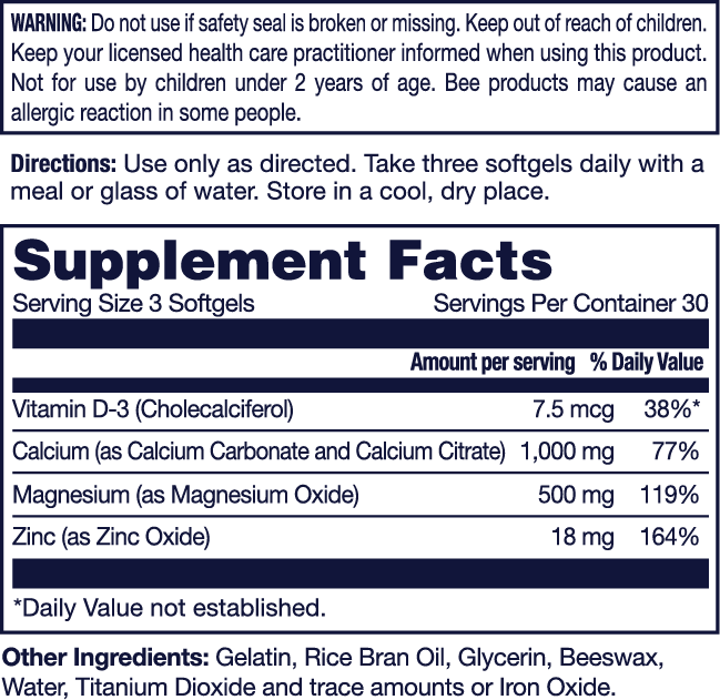 Calcium Magnesium Zinc w/ Vitamin D | Support Bone, Muscle & Immunity Health